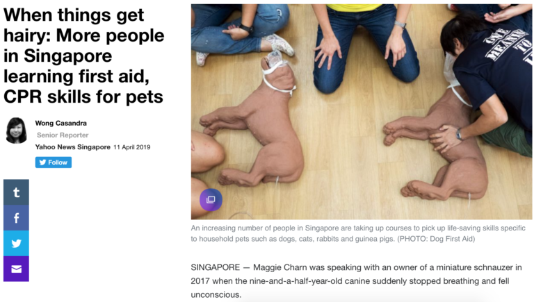 Yahoo News Singapore, 11 April 2019: When things get hairy: More people in Singapore learning first aid, CPR skills for pets